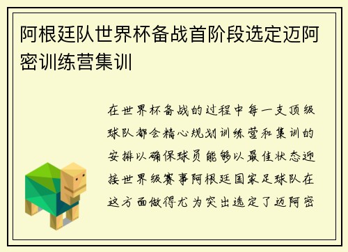 阿根廷队世界杯备战首阶段选定迈阿密训练营集训 阿根廷队世界杯备战首阶段选定迈阿密训练营集训